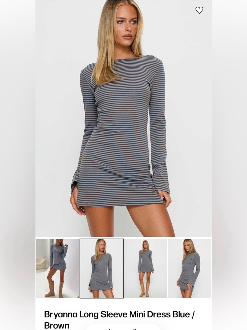 Princess Polly Blue & Brown Striped Long Sleeve mini dress